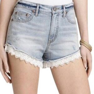 Free People Lace Trim Denim Shorts